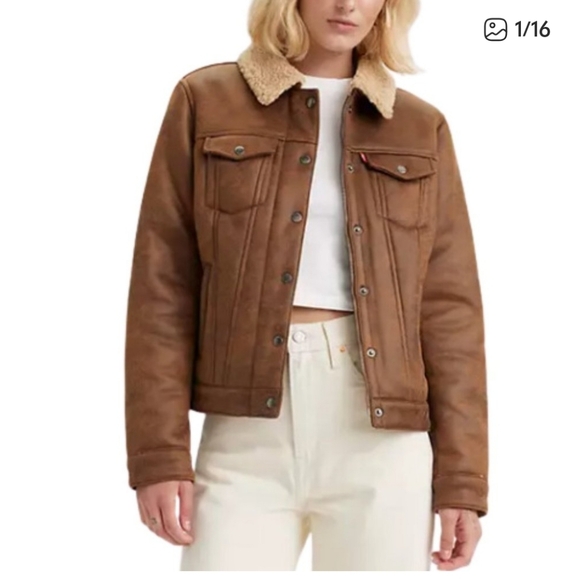 Levi's Brown Sherpa Collar Bomber Jacket - Picture 1 of 9